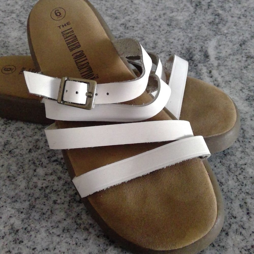 The Leather Collection Women's Size 6 White Leather Strappy Sandals